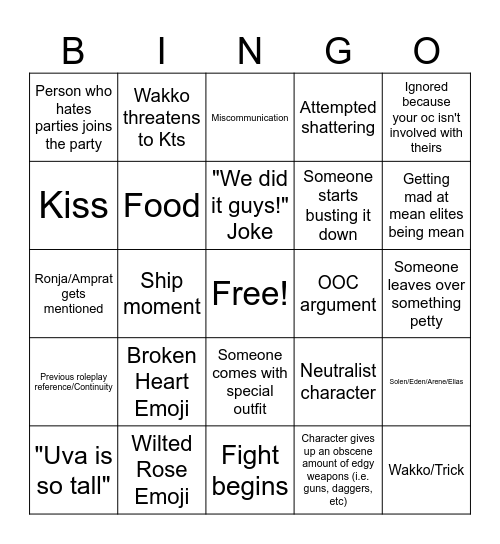 Party RP Bingo Card