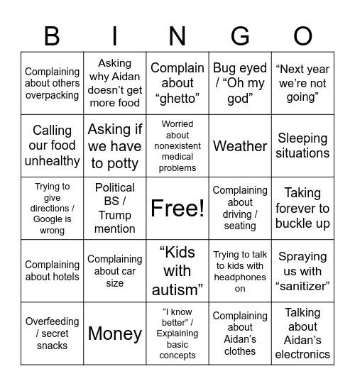 Numa Bingo Card