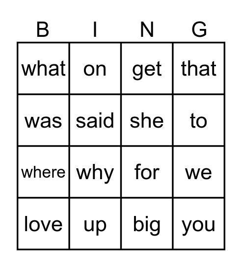1G Card A Bingo Card