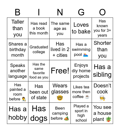 House Warming Bingo Card