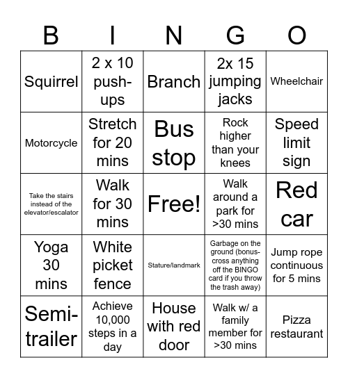 Let's Move Vancouver! Bingo Card