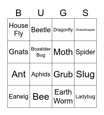 Backyard Bug Bingo Card
