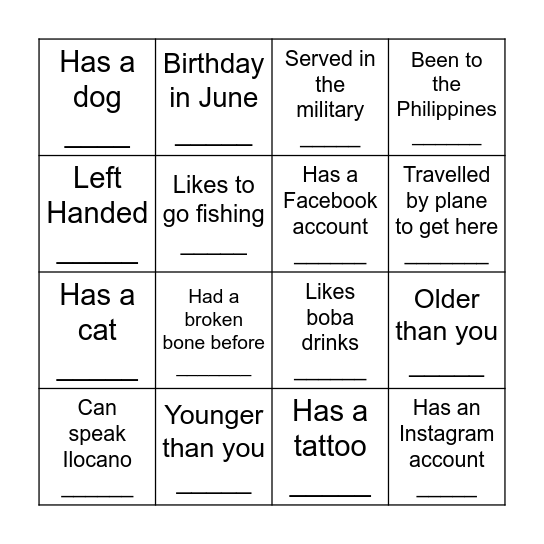 Beltran Bingo Card