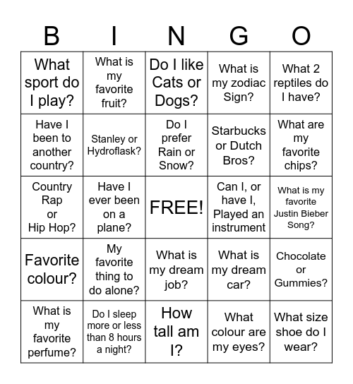 Lily's Know-It-All Bingo Card