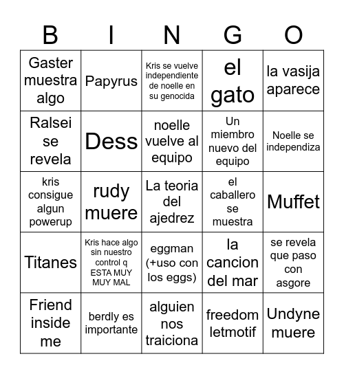 Deltarune gaga Bingo Card