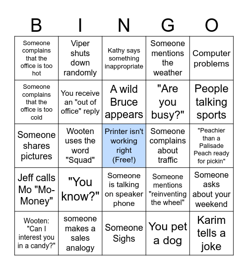 Valiant Work Week Bingo Card