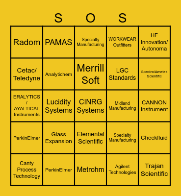 2025 SOS Conference Vendor Card Bingo Card