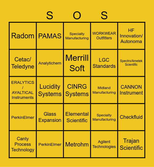 2025 SOS Conference Vendor Card Bingo Card