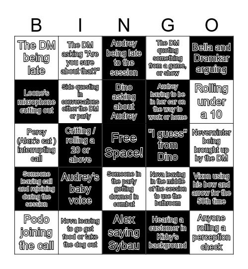 DND Bingo Card Bingo Card