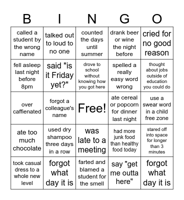 Lauderdale Exhausted Staff Bingo Card