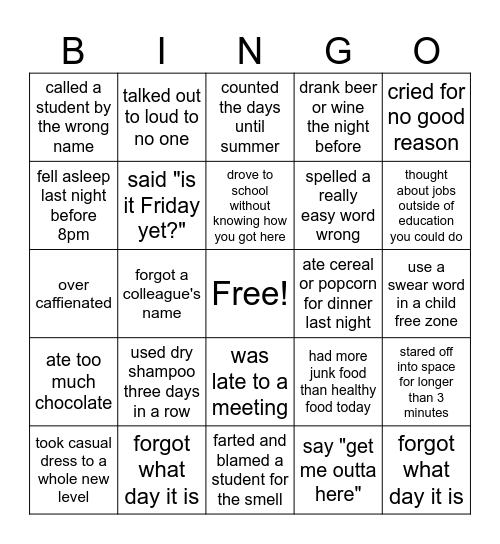 Lauderdale Exhausted Staff Bingo Card
