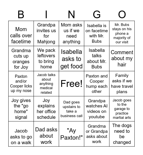 Pupscua Bingo Card