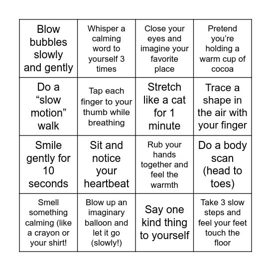 Mindfulness Bingo Card
