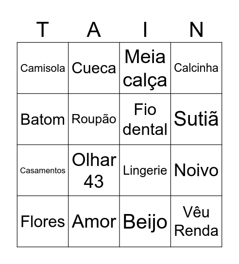 Chá de Lingerie Bingo Card