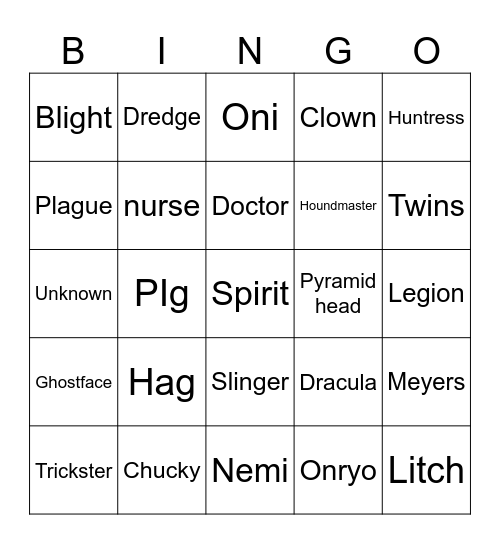 Killer Bingo Card