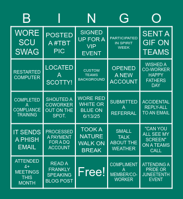SCU BINGO Card