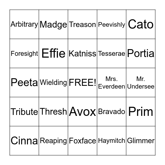 Hunger Games Bingo Card