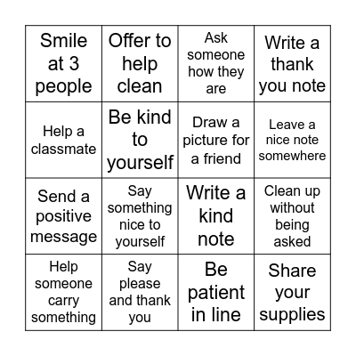 Kindness Bingo Card