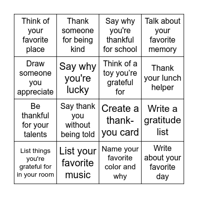Gratitude Bingo Card