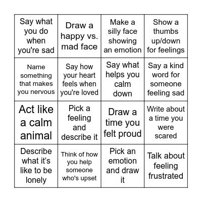 Emotional Awareness Bingo Card