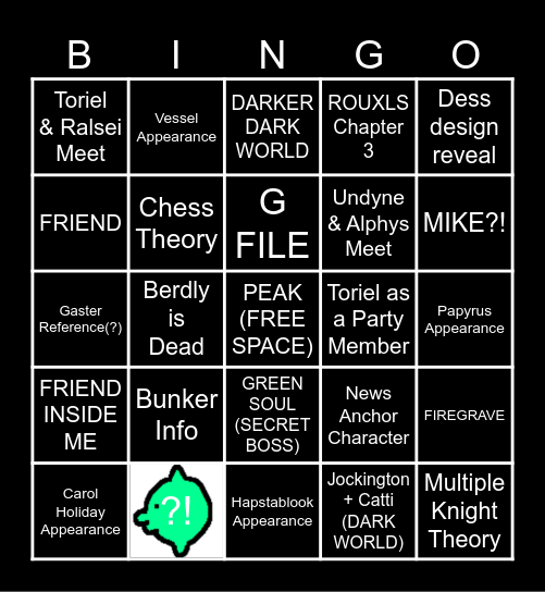 Deltarune Chapters 3 & 4 Bingo Card