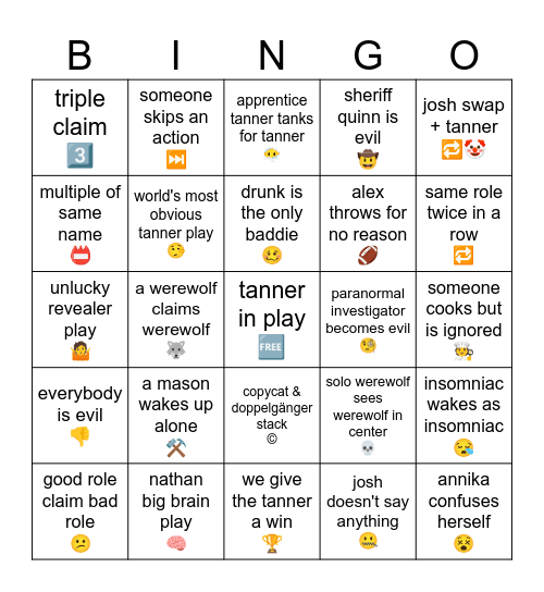 ONUW Bingo Card
