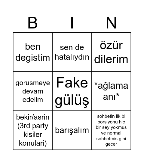 Zeynep's Redemption Bingo Card