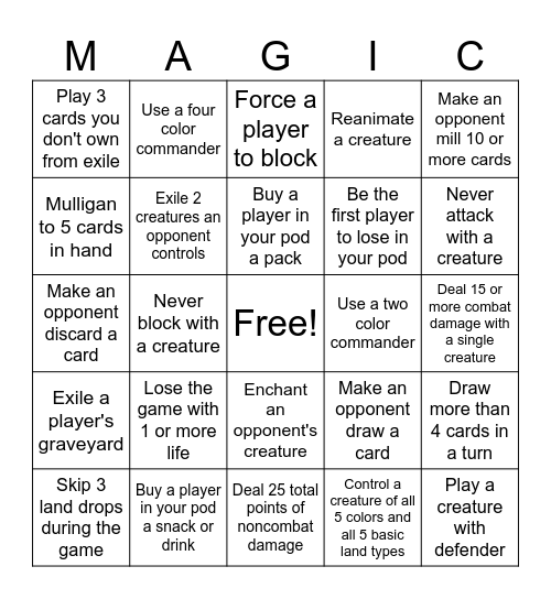 Commander Bingo Card
