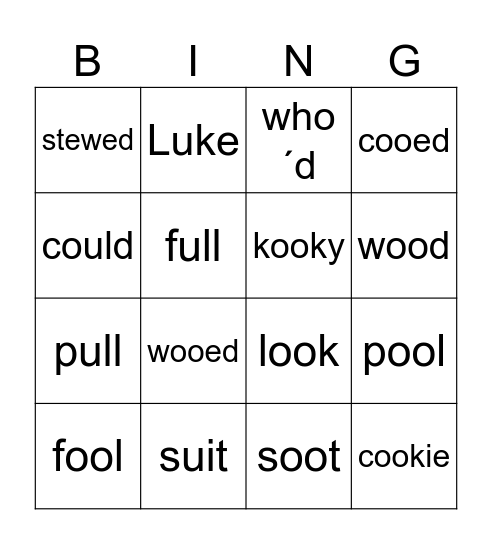 /u/ & /u:/ Bingo Card