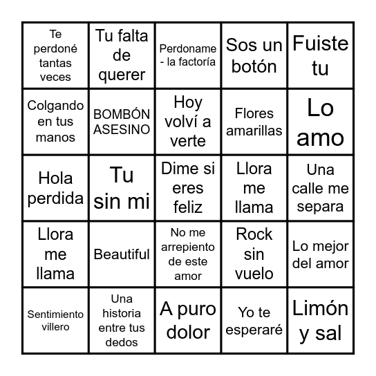 BINGO MUSICAL Bingo Card