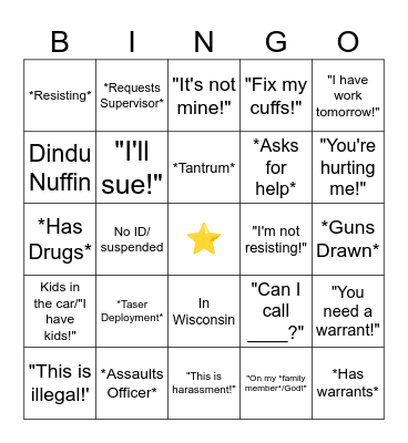 Body Cam Bingo Card
