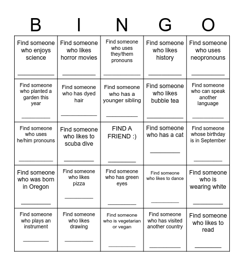 LGBT group People Bingo Card