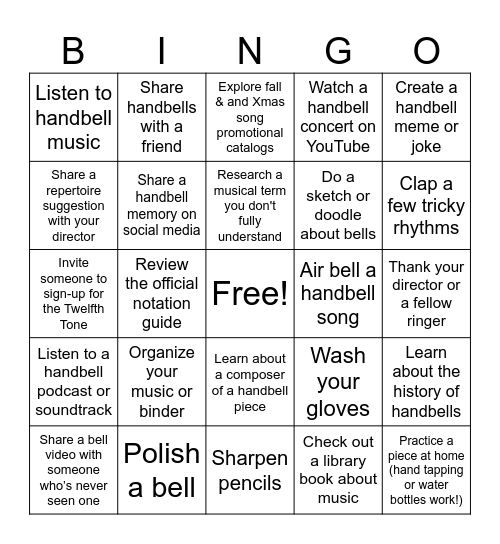 🔔 Handbell Summer Bingo 🔔 Bingo Card