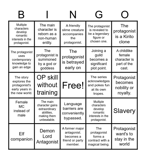 Isekai Bingo Card