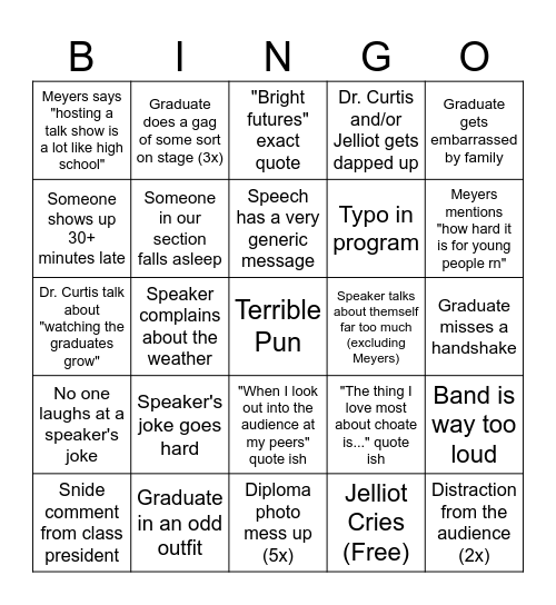 2025 Graduation Bingo Card