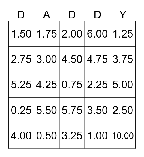 The 'huh, 'yeah', 'what' Challenge-Daddy's Card Bingo Card