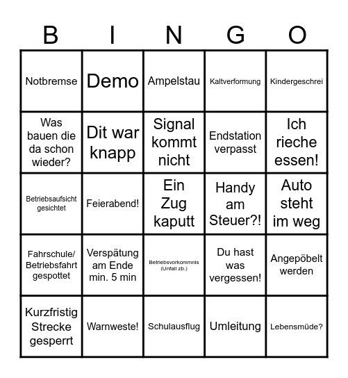 Tram fahren in Berlin Bingo Card