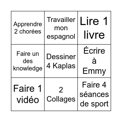 Activités Bingo Card