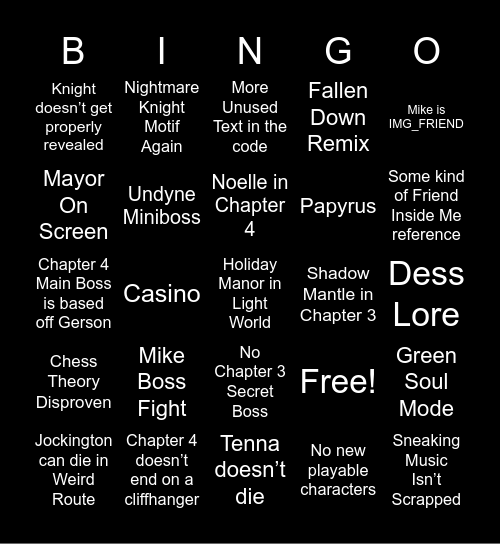 Deltarune CH3+4 Bingo Card