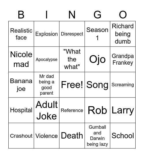 Gumball Bingo Card
