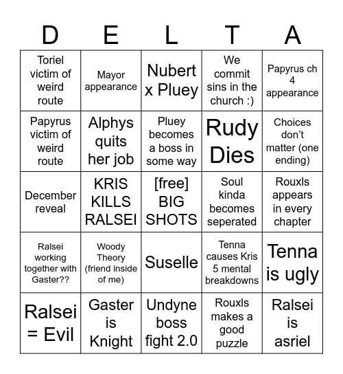 Deltarune Theories Bingo Card