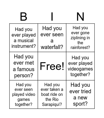 Find someone who had ever... Bingo Card