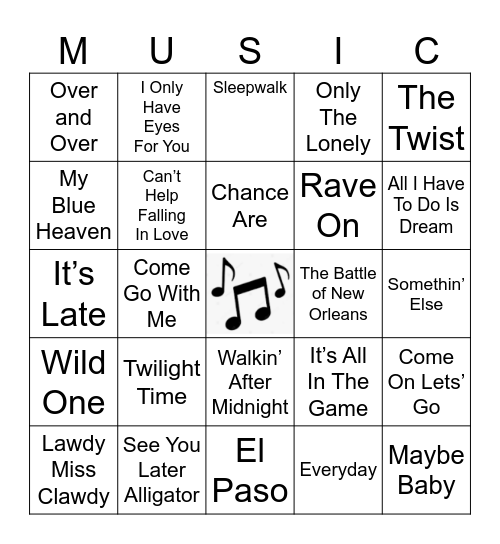 1950's Bingo Card
