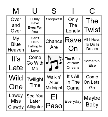 1950's Bingo Card
