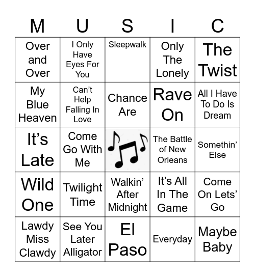 1950's Bingo Card