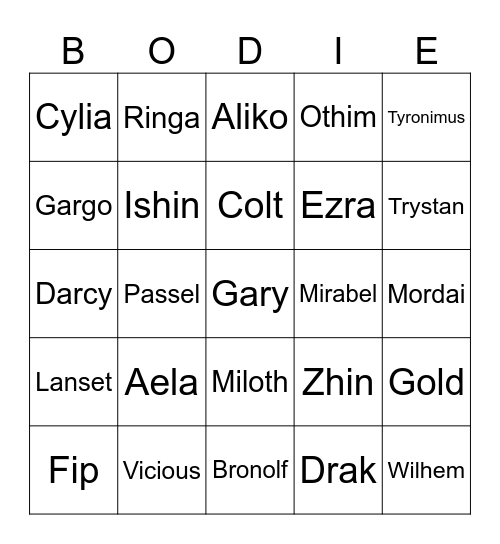 Ebberon NPC Death Bingo Card