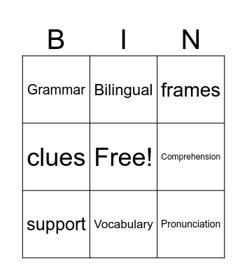 ESOL Teaching Bingo Card