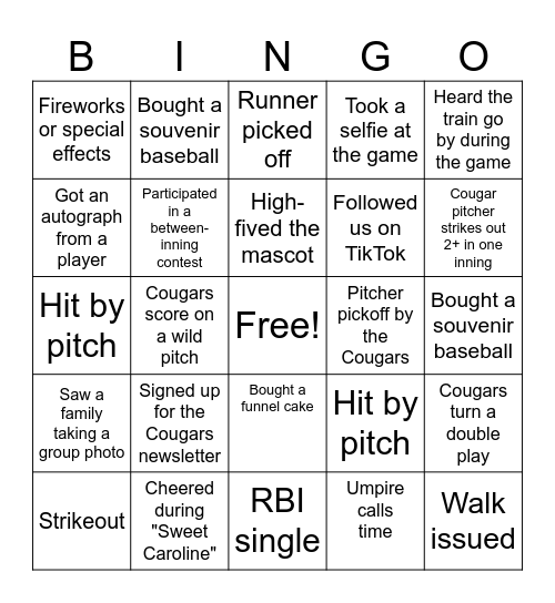 Cougars BINGO! Bingo Card