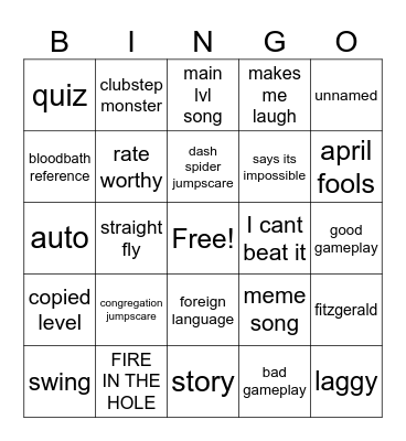geometry dash bingo Card
