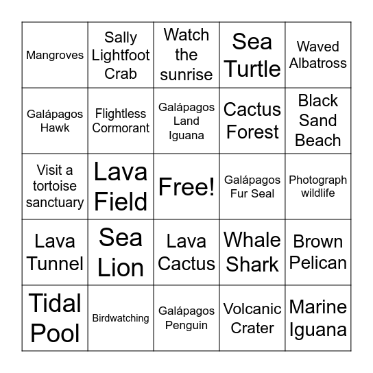 Galápagos Bingo Card